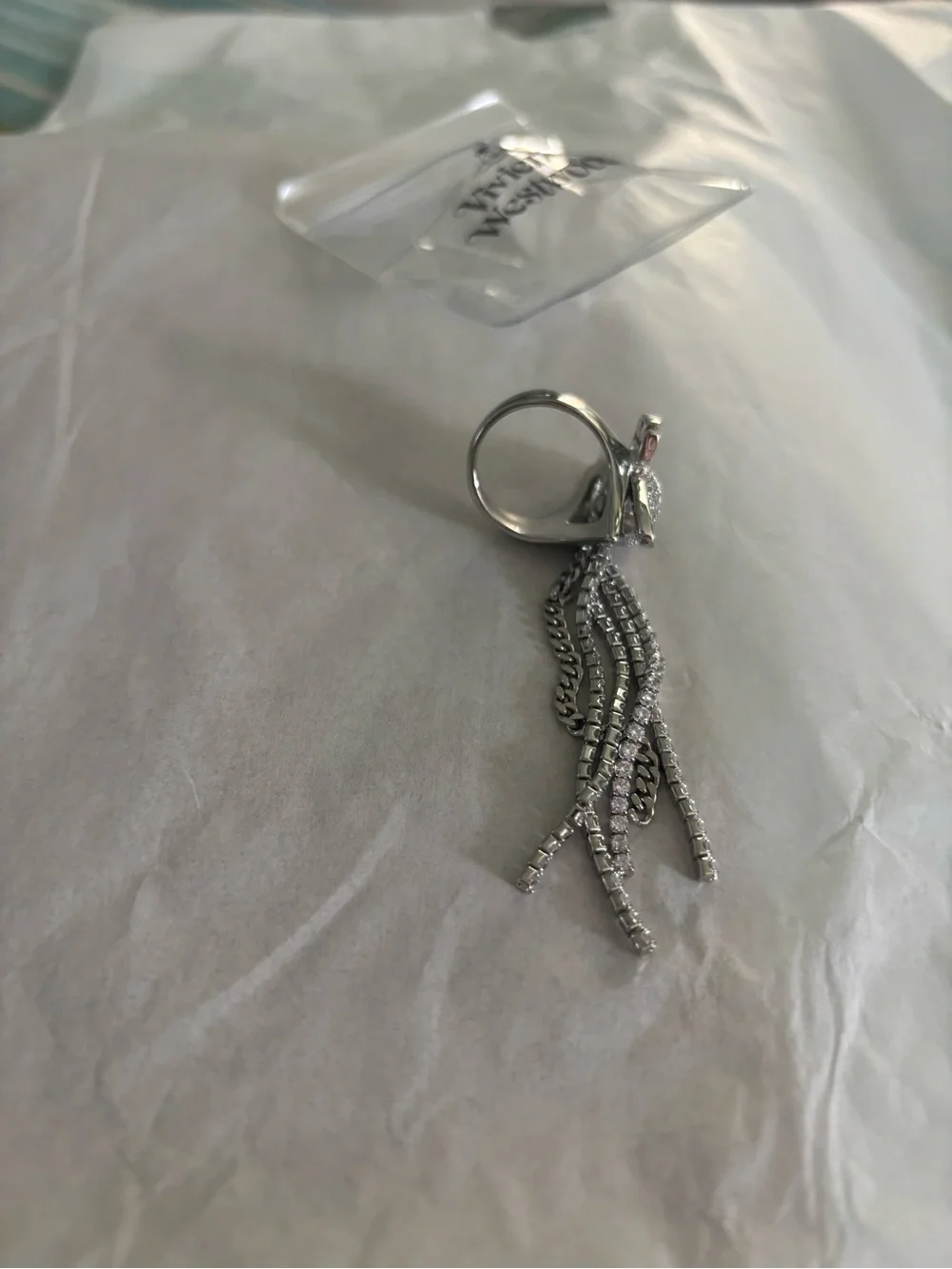 Vivienne Westwood Silver Orb Tassel Earrings with Crystal Chains